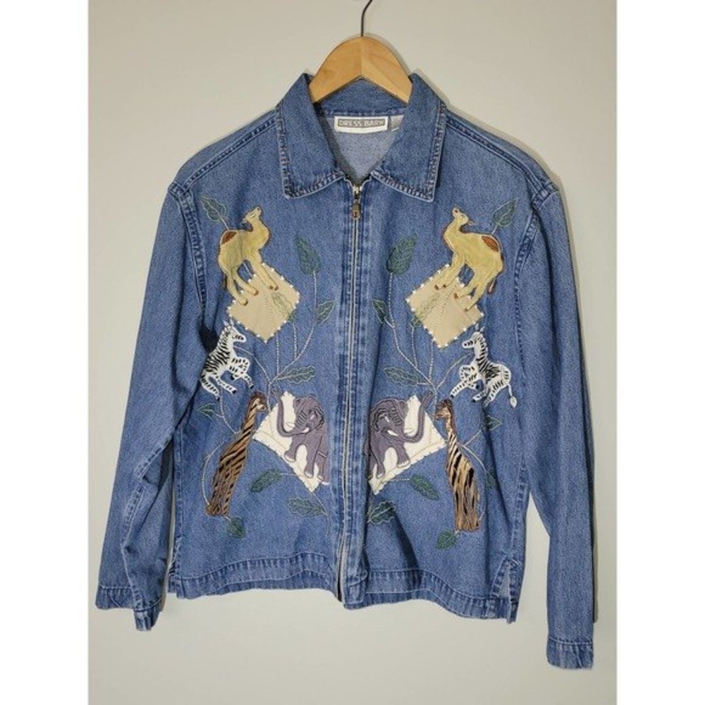 Vintage Dress Barn Appliqued Animals Denim Zip Jacket
